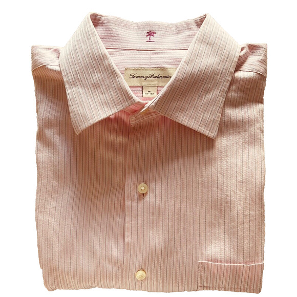 Tommy Bahama 100% Cotton Men's L/S Button Shirt 16 32/33 Pink w/Pink Stripes A+ - Picture 1 of 3
